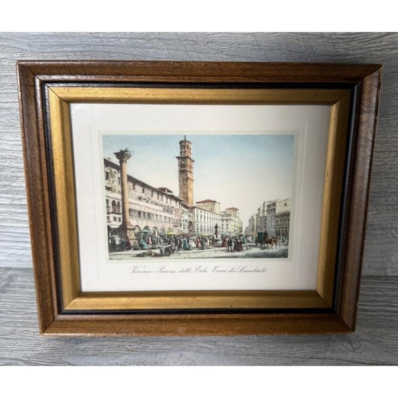 Other - Vtg Fleck Brothers Framed Picture Verona Piazza Italy 7" X 6" Italian Art MCM